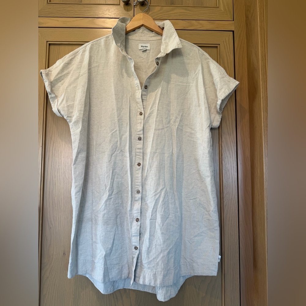 Rhythm Classics Shirt dress Linen/ Cotton Neutral Capped Sleeve / LG